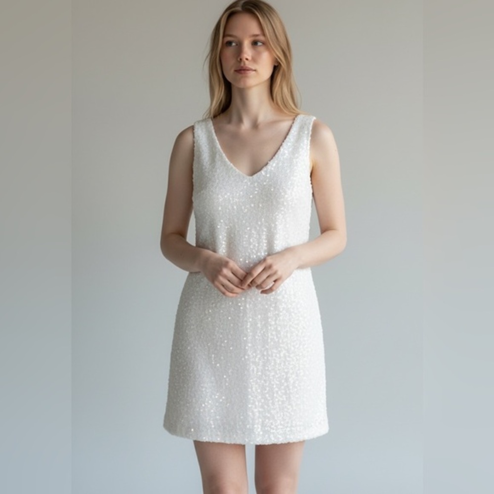 BCBGENERATION White Racer Back Sequined Mini Dress Size 6